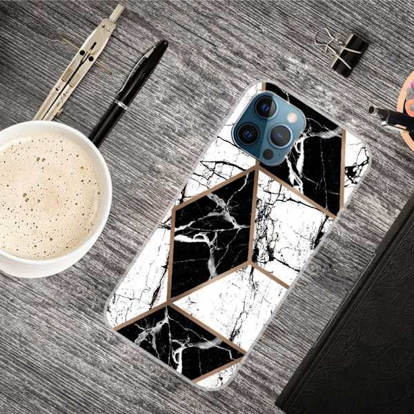 Marble iPhone 15 Pro Max Etui - Svart og Hvit Diamant White
