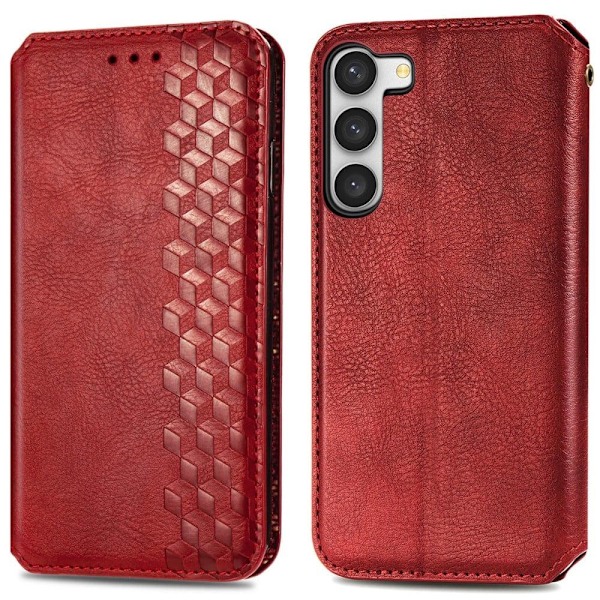Nahkakotelo With A Stylish Rhombus Imprint For Samsung Galaxy S23 Plus - Punainen Red
