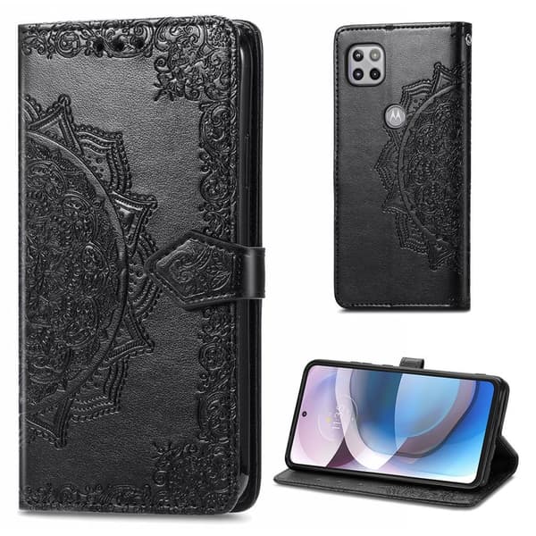 Mandala Motorola One 5G Ace Läppäkotelo - Musta Black
