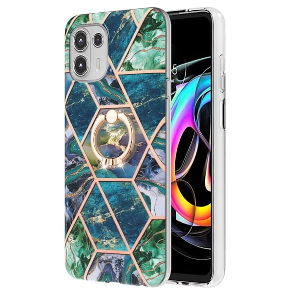 Marble Patterned Suojakuori With Ring Holder For Motorola Edge 20 Lite - Sininen / Vihreä Blue