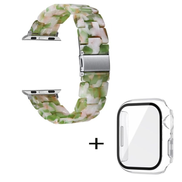 Apple Watch SE 2022 (44mm) urrem med 3 perler i resin med klart cover - Grøn Hvid Blanding Green