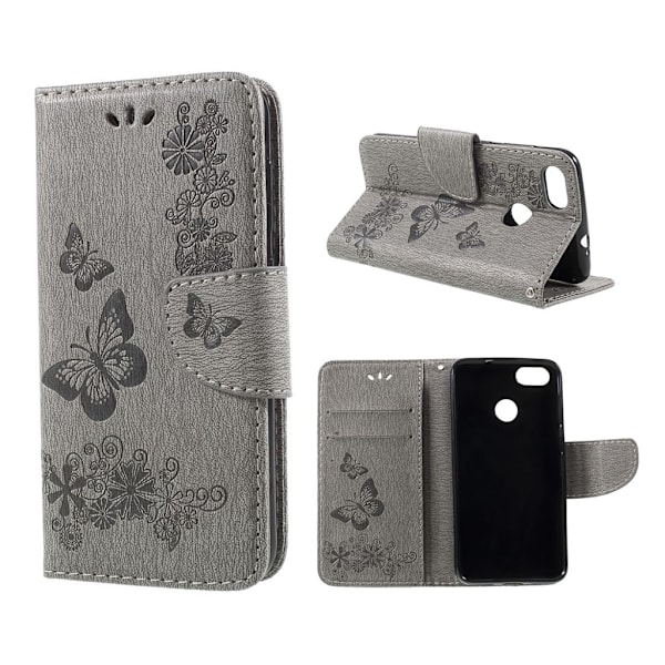 Butterfly läder Huawei P9 Lite Mini fodral - Silver/Grå Silvergrå