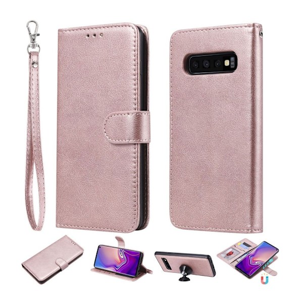 Samsung Galaxy S10  plånboksfodral i läder med löstagbar rem - rosa guld Rosa