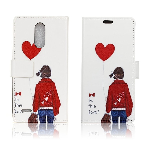 LG K10 2017 mønstret PU-læder flip-etui - Pige Holder Hjerteballon White