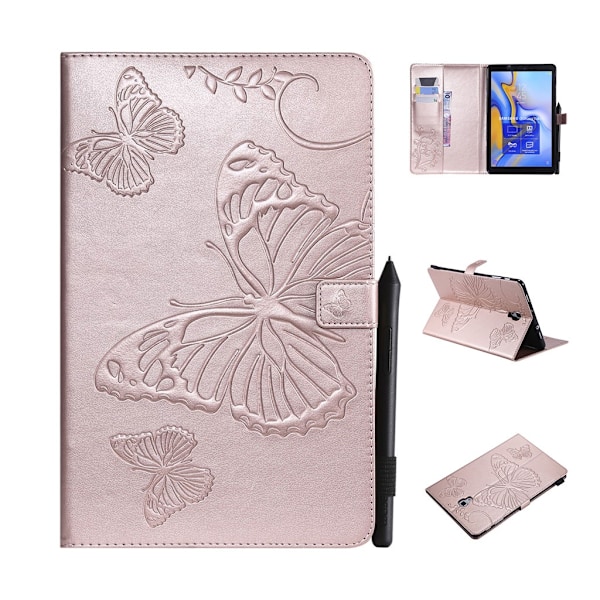 Samsung Galaxy Tab A 10.5 läderfodral med fjärilsavtryck - Rosguld Rosa