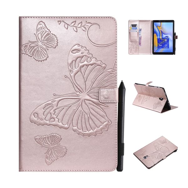 Samsung Galaxy Tab A 10.5 trykt sommerfugl læder flip etui - Rosa Guld Pink