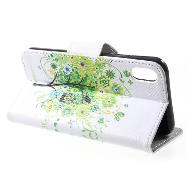 iPhone Xr læder flip cover med mønsterprint - Green Tree Green