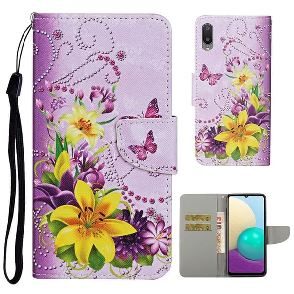 Wonderland Samsung Galaxy M02 / A02 Flip Etui - Gule Blomster Multicolor