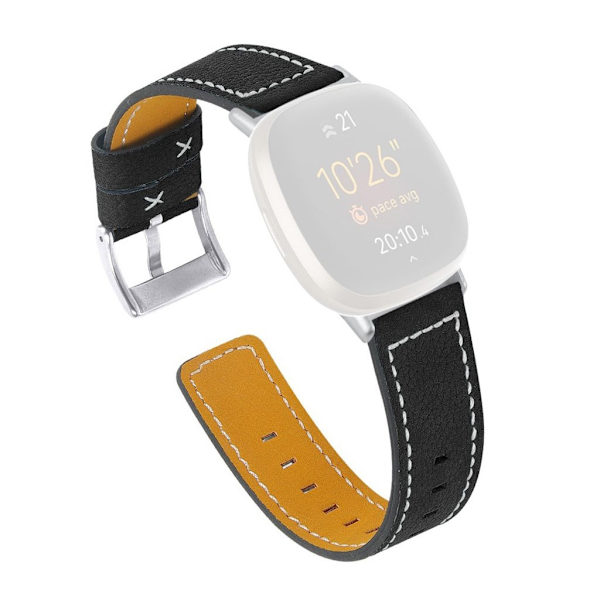 Fitbit Sense / Versa 3 weaving læder rem - sort Black