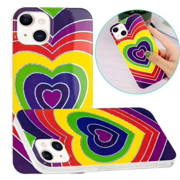 Marble iPhone 14 Plus Etui - Hjerte Multicolor
