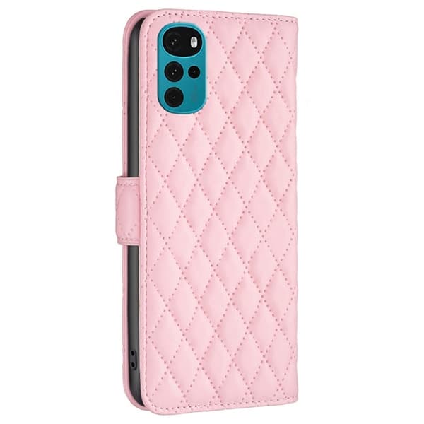 Rombemønster, matt flip-deksel for Motorola Moto G22 - Rosa Pink