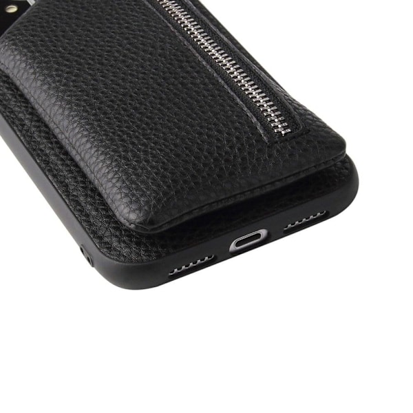 Zipper læderetui med pung til iPhone 14 - Sort Black