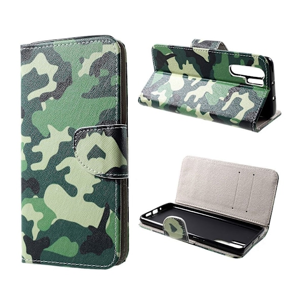 Huawei P30 Pro kryds tekstur læder flip etui - Kamouflage Green