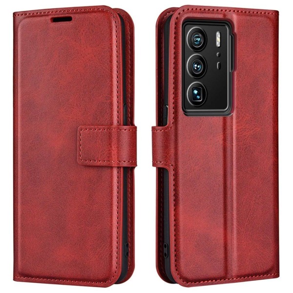 Hållbart konstläder ZTE Axon 40 Ultra fodral med plånbok - Röd Röd