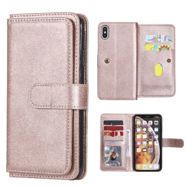 iPhone Xs Max etui med pung & 10 kortpladser – Pink Pink