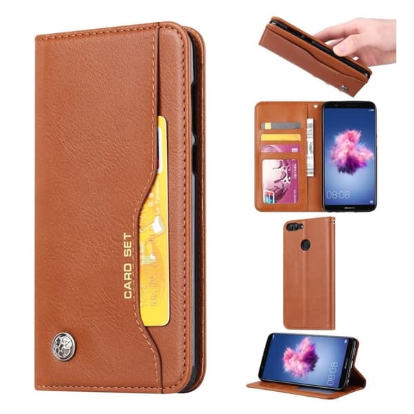 Huawei P Smart Etui laget av kunstlær og silikon - Brun Brown