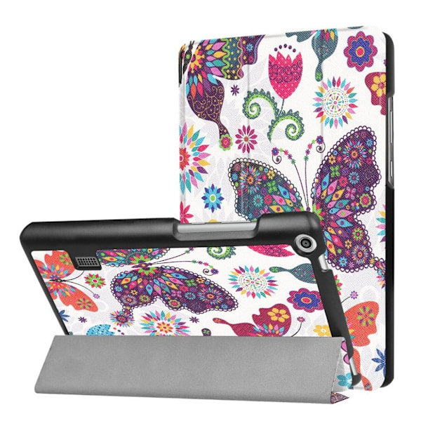Huawei MediaPad T3 7 Læder etui med magnetisk lås - Farverig sommerfugle Multicolor