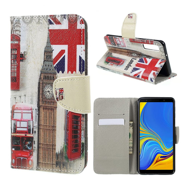 Samsung Galaxy A7 (2018) mobiletui i kunstlæder med Cross tekstur og pung - London elementer Multicolor