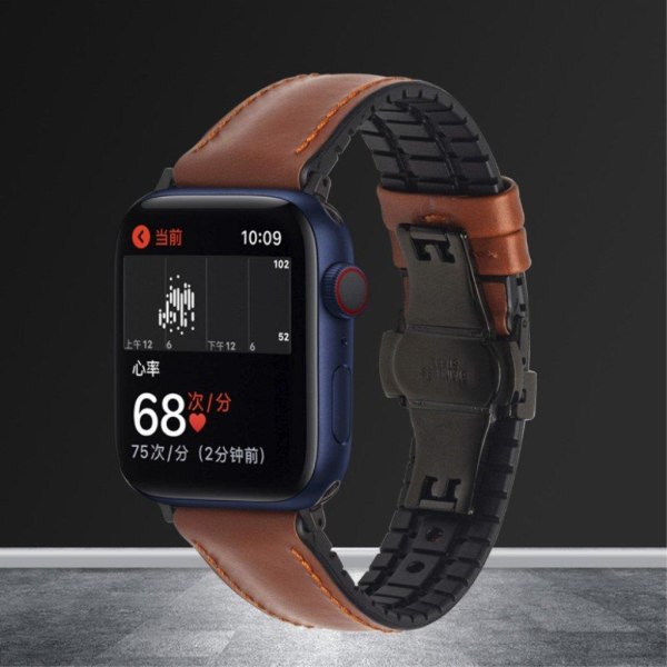 Apple Watch Series 6 / 5 44mm mukava nahkainen ranneke - Oranssi / Musta Orange