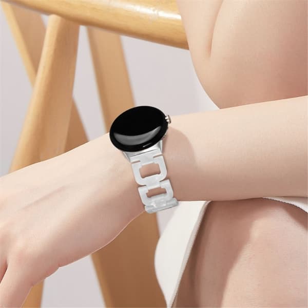 Google Pixel Watch D-formet klokkerem i harpiksstil - Perle Hvit White