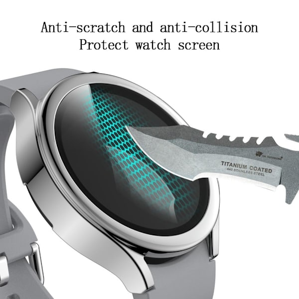 Samsung Galaxy Watch 4 (44mm) electroplated cover with tempered glass screen protector - Silver Silvergrå