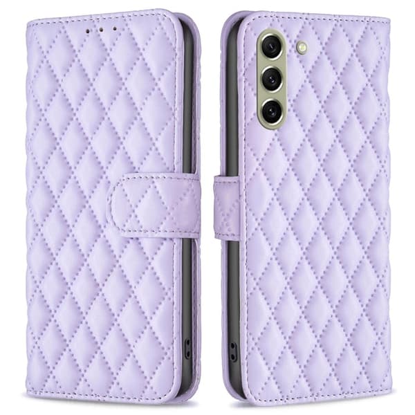 Rombemønster, matt flip-deksel for Samsung Galaxy S21 FE - Lilla Purple