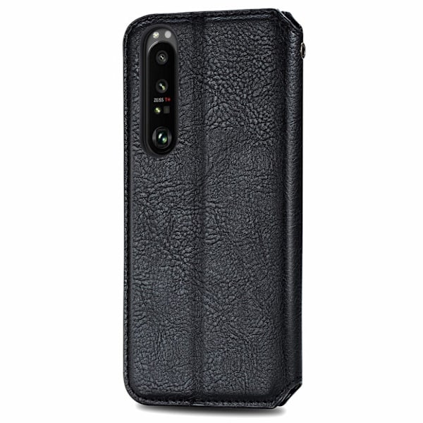 Nahkakotelo With A Stylish Rhombus Imprint For Sony Xperia 1 III - Musta Black