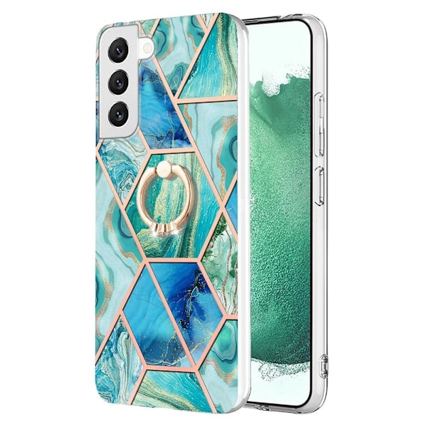 Marble Mønstret Cover med Ring Holder til Samsung Galaxy S22 Plus - Grøn Green