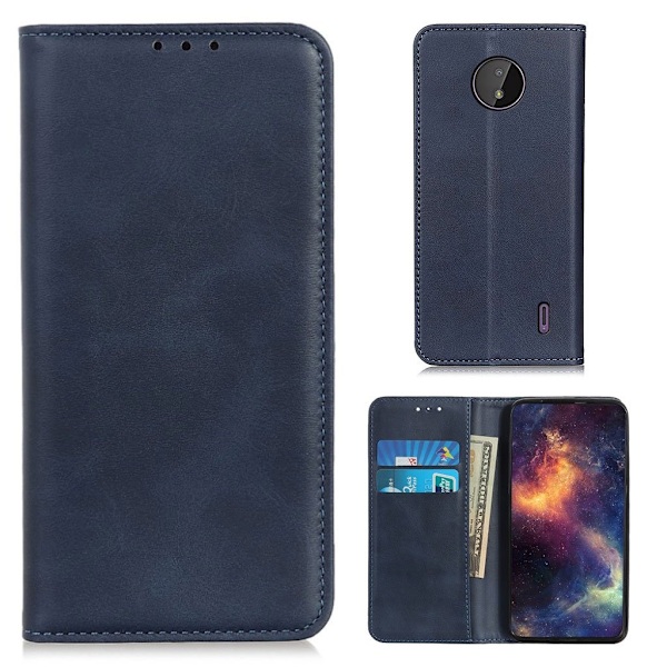 Nokia C10 / Nokia C20 flip etui i ægte læder med pung – Blå Blue