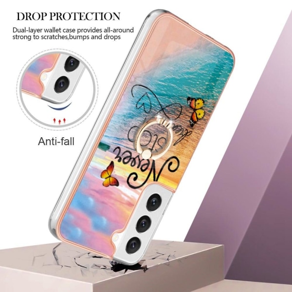 Marble Mønstret Cover med Ring Holder til Samsung Galaxy S22 Plus - Never Stop Dreaming Multicolor