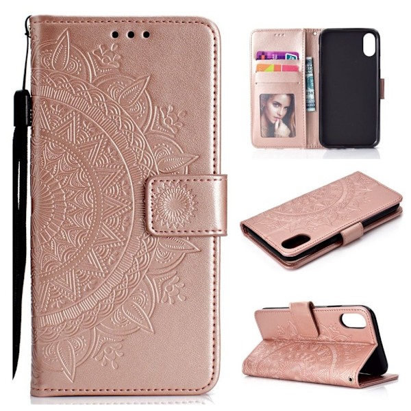 iPhone 9 Plus Mandala Printti Kuviollinen Synteetti Nahkainen Lompakko Suojakotelo - Ruusu Kulta Multicolor
