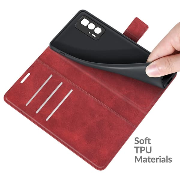 Wallet-style Lær Etui til Motorola Edge 20 Pro - Rød Red