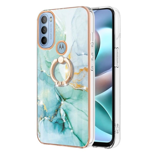 Marble Mønstret Cover med Ring Holder til Motorola Moto G41 / G31 - Grøn Marmor Haze Green