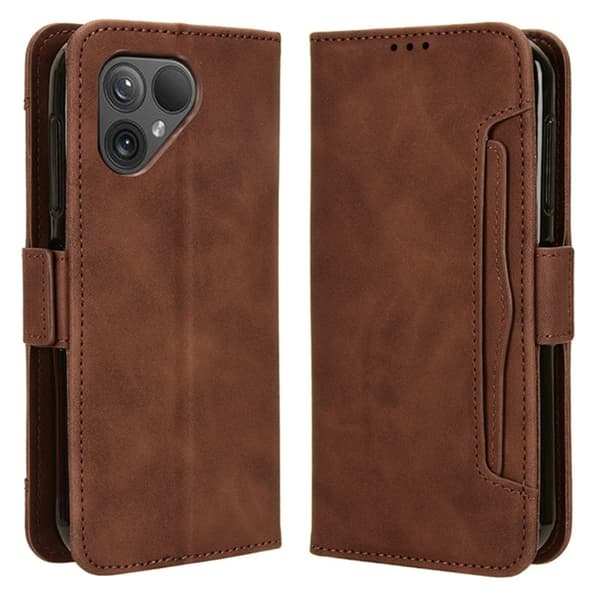 Stilfuldt Læder Etui med Pung til Fairphone 5 - Brun Brown