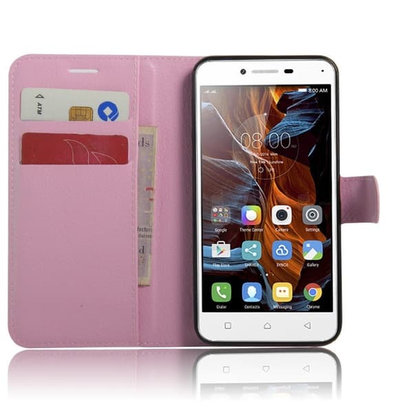 Mankell læder-etui med litchi tekstur til Lenovo K5 - Pink Pink