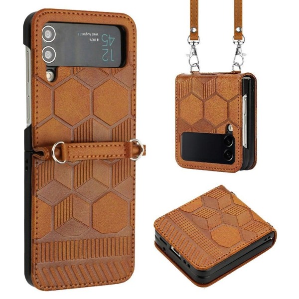 Samsung Galaxy Z Flip4 soccer pattern leather case with strap - Gul
