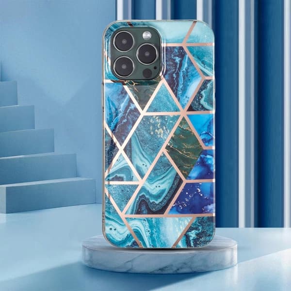 Marble iPhone 15 Pro Suojakotelo - Sininen / Vihreä Marble Blue