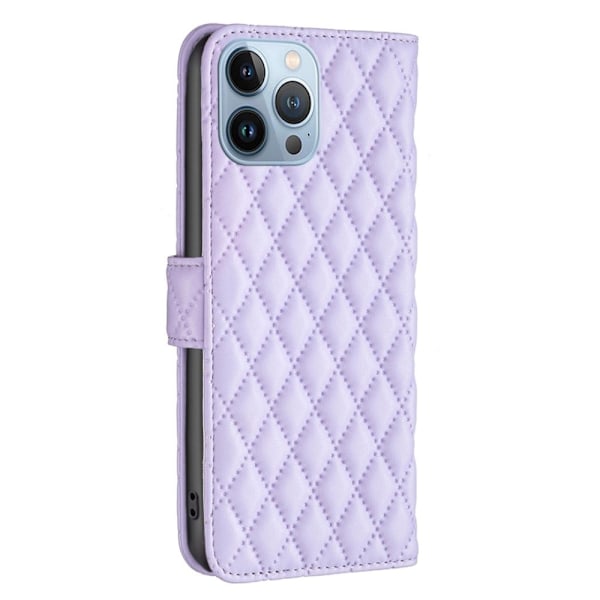 Rombemønster, matt flip-deksel for iPhone 13 Pro - Lilla Purple