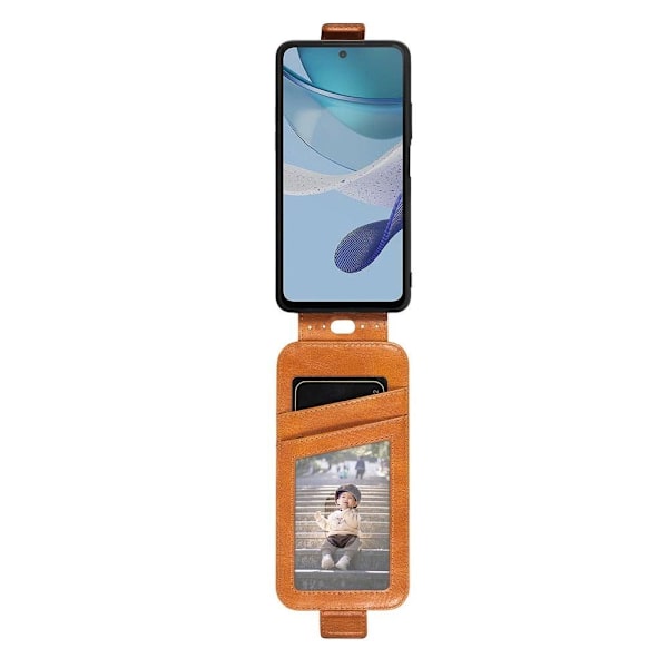 Vertical Flip Phone Suojakotelo With Zipper For Motorola Moto G53 - Ruskea Brown