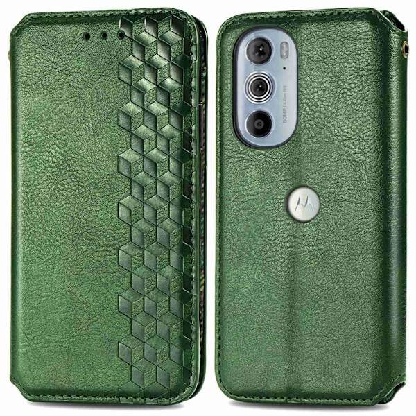 Nahkakotelo With A Stylish Rhombus Imprint For Motorola Edge 30 Pro - Vihreä Green