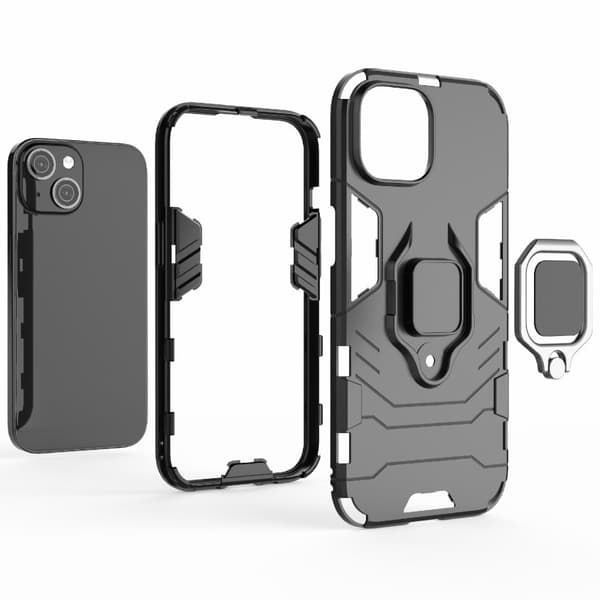 iPhone 15 Plus Ring Holder Kickstand Protective Cover Fleksibelt og stødsikkert telefonetui - Rød Red