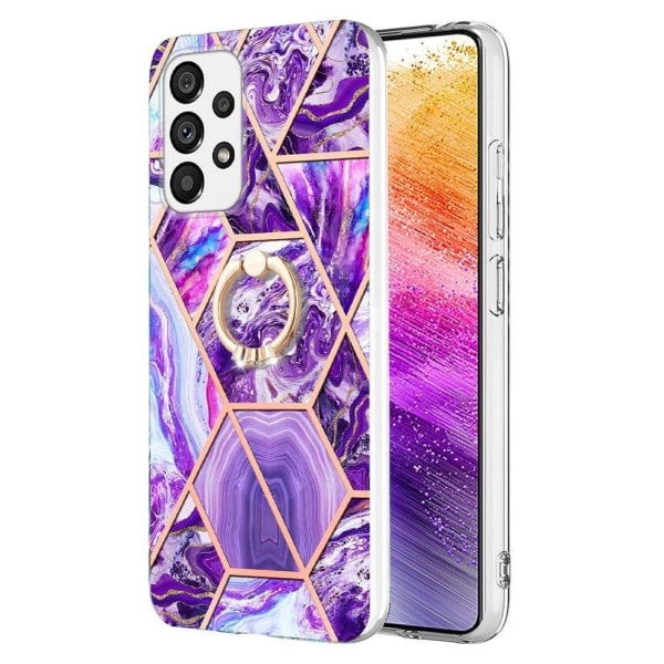 Marble Mønstret Cover med Ring Holder til Samsung Galaxy A73 - Mørklilla Purple