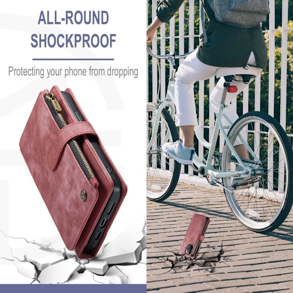 CaseMe iPhone 12 Pro Max etui med lynlås og pung - Rød Red