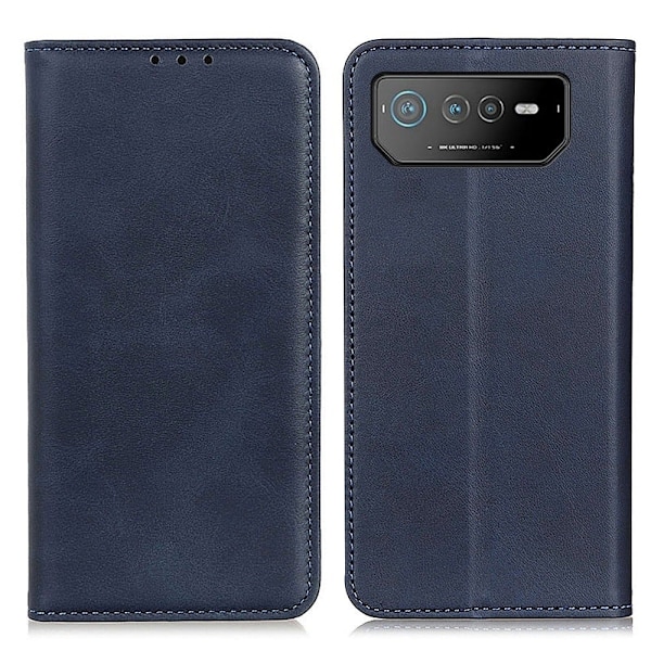 Flip Etui med Pung i Ægte Læder til ASUS Rog Phone 6 - Blå Blue