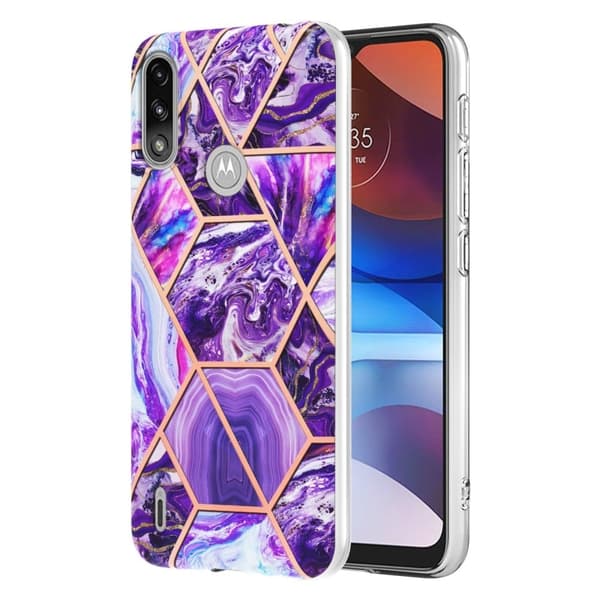 Marble Motorola Moto E7i Power / E7 Power Etui - Mørklilla Purple