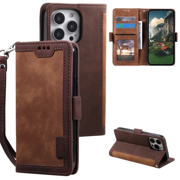 Surburbian iPhone 15 Pro Max læder flip etui - Brun Brown
