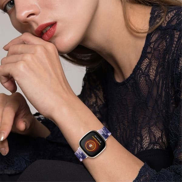 Fitbit Sense / Versa 3 hartsihelmikellon hihna - Musta / Pinkki Multicolor