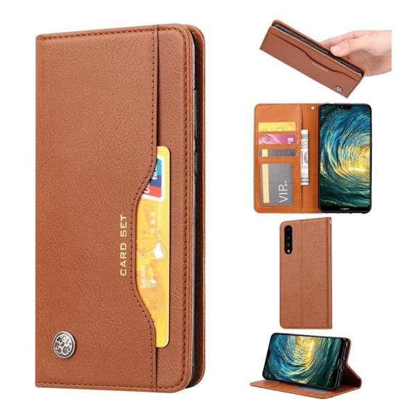 Huawei P20 Pro auto-absorberende PU læder flip etui - Brun Brown