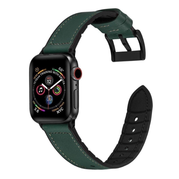 Apple Watch Series 6 / 5 44mm silikoni + nahkapäällysteinen ranneke - Mustanvihreä Green