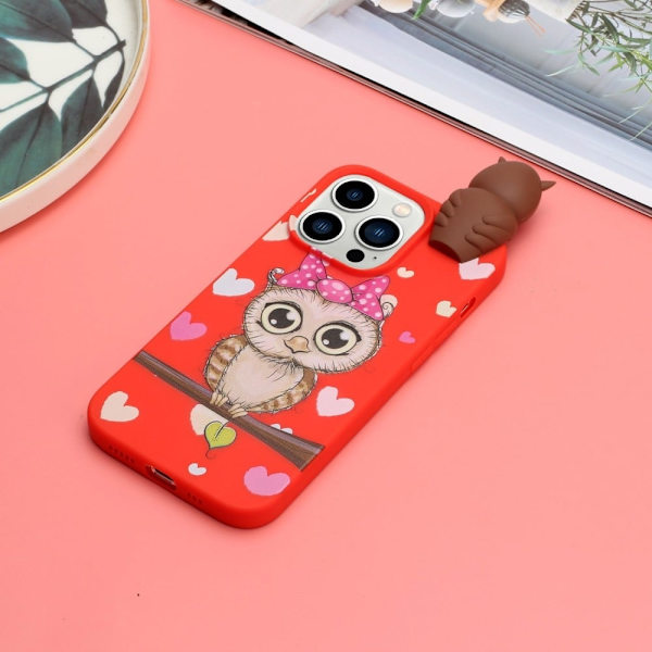 Cute 3D iPhone 14 Pro cover - Rød Ugle Red